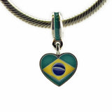 925 Sterling Silver Brazilian Heart Flag Charms for Beads Bracelets
