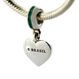925 Sterling Silver Brazilian Heart Flag Charms for Beads Bracelets