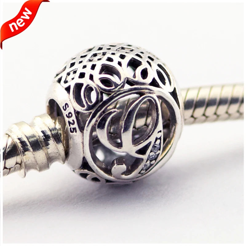 G Letter Charm with Cubic Zirconia for Bracelets, 925 Sterling Silver Bead