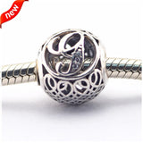 G Letter Charm with Cubic Zirconia for Bracelets, 925 Sterling Silver Bead