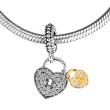 925 Sterling Silver Love Heart Charms Bracelet Fit w/ 14K Plated Heart