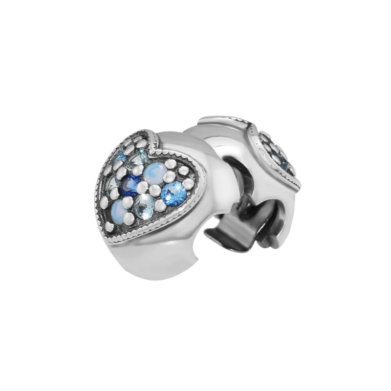 Bright Heart Clip Beads with Mutil CZ 925 Sterling-Silver