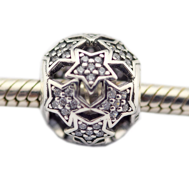 925 Sterling Silver Dazzling Star Beads with Clear CZ for Charms Bracelets