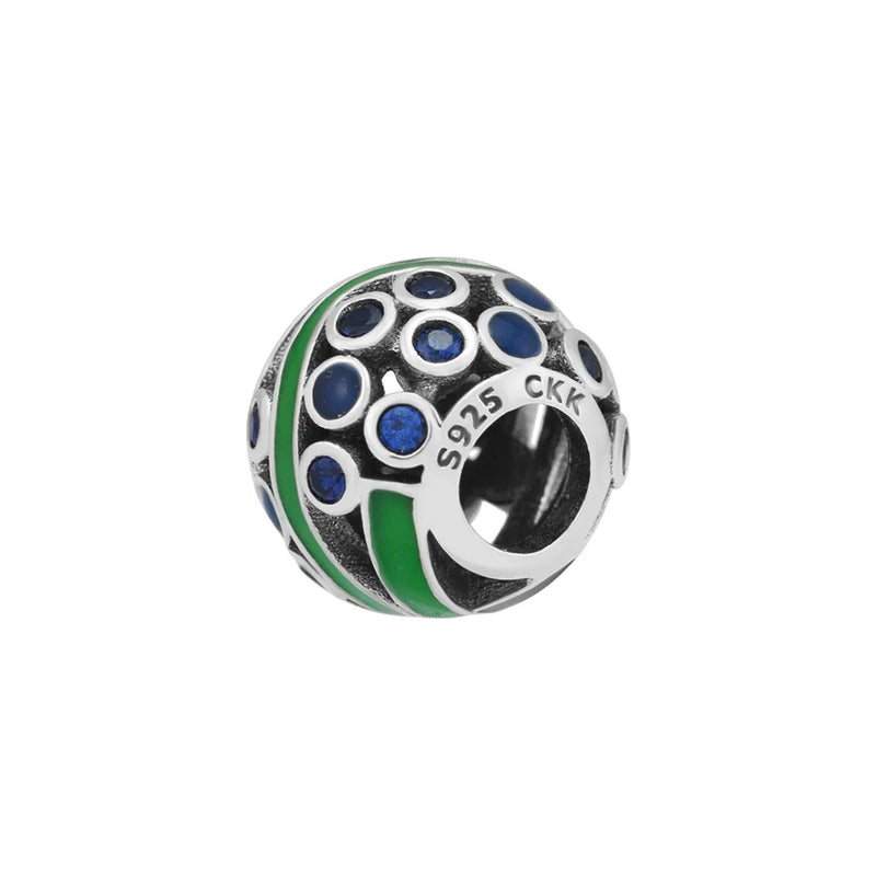 Ocean Life Charms Bracelet Beads Green Enamel & CZ 925 Sterling Silver