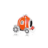 Pave Granada Beads with Orange Enamel 925 Sterling Silver Charm Bracelet