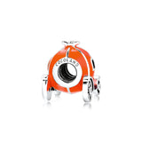 Pave Granada Beads with Orange Enamel 925 Sterling Silver Charm Bracelet
