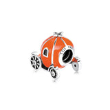 Pave Granada Beads with Orange Enamel 925 Sterling Silver Charm Bracelet