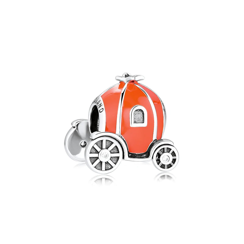 Pave Granada Beads with Orange Enamel 925 Sterling Silver Charm Bracelet