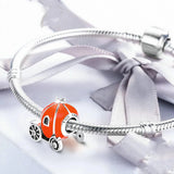 Pave Granada Beads with Orange Enamel 925 Sterling Silver Charm Bracelet