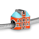 Sweet House Beads With Orange Enamel 925 Sterling Silver Jewelry