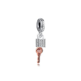 925 Sterling Silver Rose Padlock Key Charms for Europe Beads Bracelets