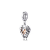 925 Sterling Silver Angel Wings & Heart Dangle Charms