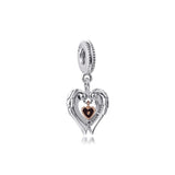 925 Sterling Silver Angel Wings & Heart Dangle Charms