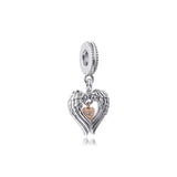 925 Sterling Silver Angel Wings & Heart Dangle Charms