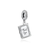 Family Book Dangle Charm for Europe Beads Bracelets, 925 Sterling Silver