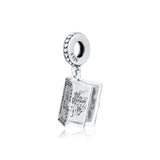 Family Book Dangle Charm for Europe Beads Bracelets, 925 Sterling Silver