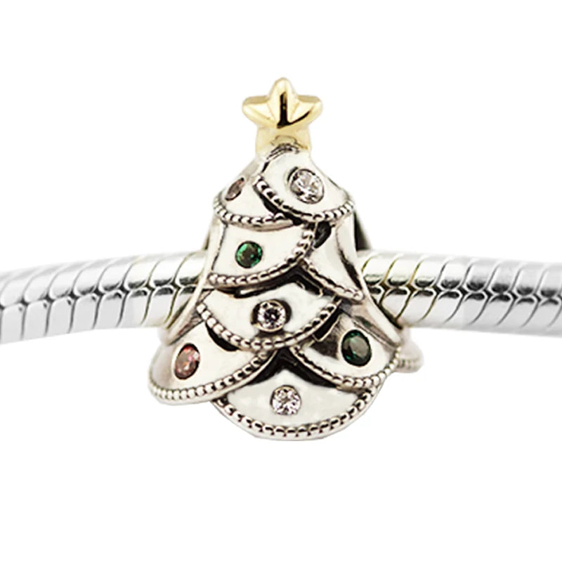 Festive Tree Charms 925 Sterling Silver Jewelry Real Golden