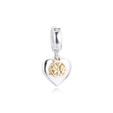 Two-tone Family Tree & Heart Dangle Charms 925 Silver Bracelet Beads