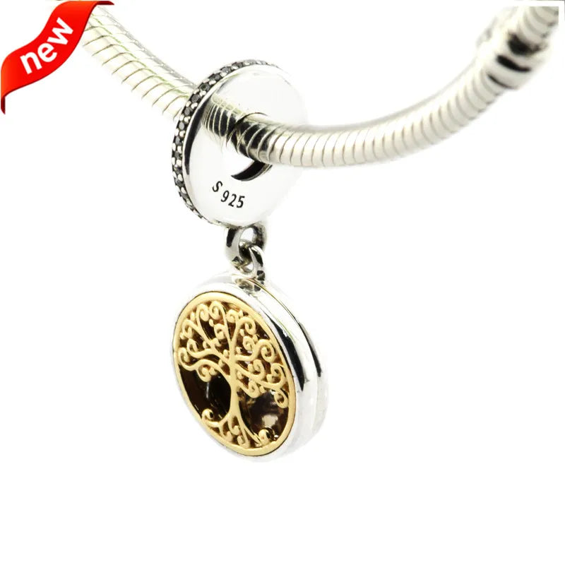 925 Sterling Silver Family Roots Bracelet Charms With Clear CZ