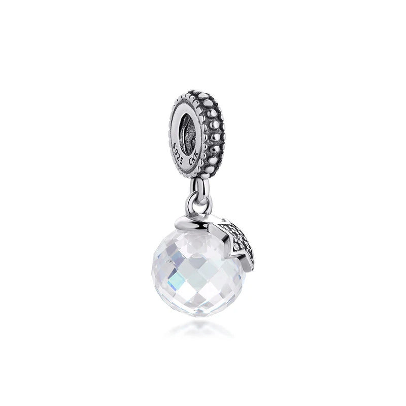 Moon and Star Beads with Clear Crystal 925 Sterling Silver Charms