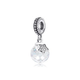 Moon and Star Beads with Clear Crystal 925 Sterling Silver Charms