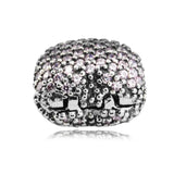 Europe Bracelets Pave Open Heart Clips Beads w/ Pink CZ 925 Silver Charms