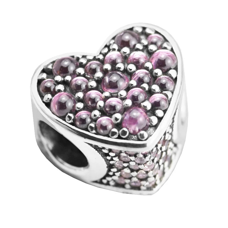 Europe Pink Heart Silver Beads 925 Sterling Silver Charms DIY Jewelry