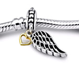 Europe Charms Bracelet 100% Sterling Silver Angel Wing Bead w/ 14K Heart