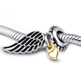 Europe Charms Bracelet 100% Sterling Silver Angel Wing Bead w/ 14K Heart