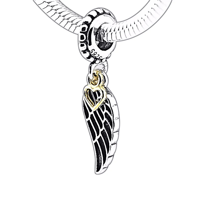 Europe Charms Bracelet 100% Sterling Silver Angel Wing Bead w/ 14K Heart