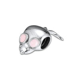 925 Silver Pink Enamel Mouse Charm Bead for Bracelet