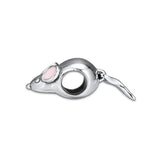 925 Silver Pink Enamel Mouse Charm Bead for Bracelet