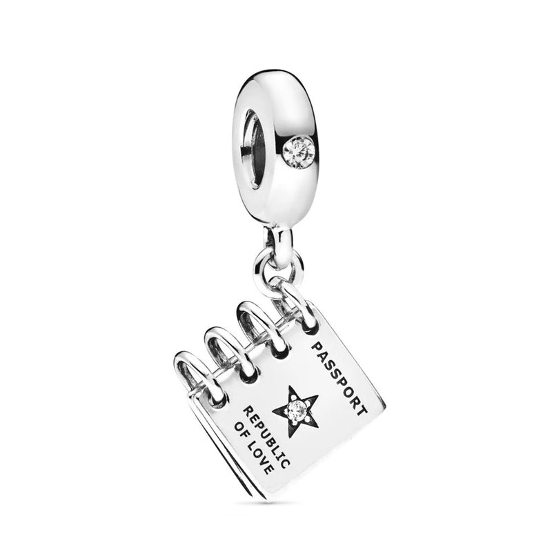 925 Silver Republic of Love Passport Dangle Bead for Europe Charms Bracelet
