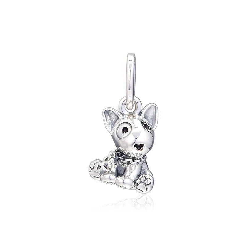 Bull Terrier Puppy Dangle Bead 925 Sterling Silver Charm for Bracelets