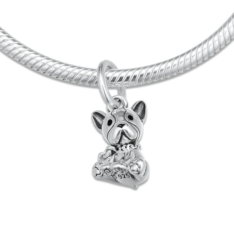 925 Silver Bulldog Puppy Charm Bead for European Bracelets
