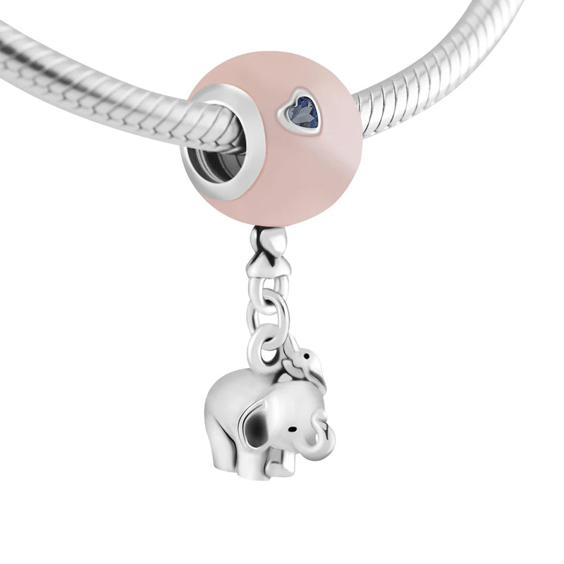 Europe Charms Bracelets Elephant & Pink Balloon Dangle Beads 925 Sterling Silver