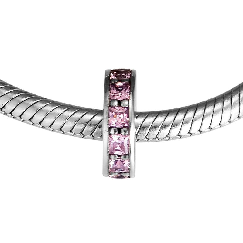 Europe Charms Bracelets Eternity Beads Blush Pink Crystal 925 Sterling Silver
