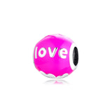 Family Love Beads Pink Enamel 925 Silver Charm for Bracelets