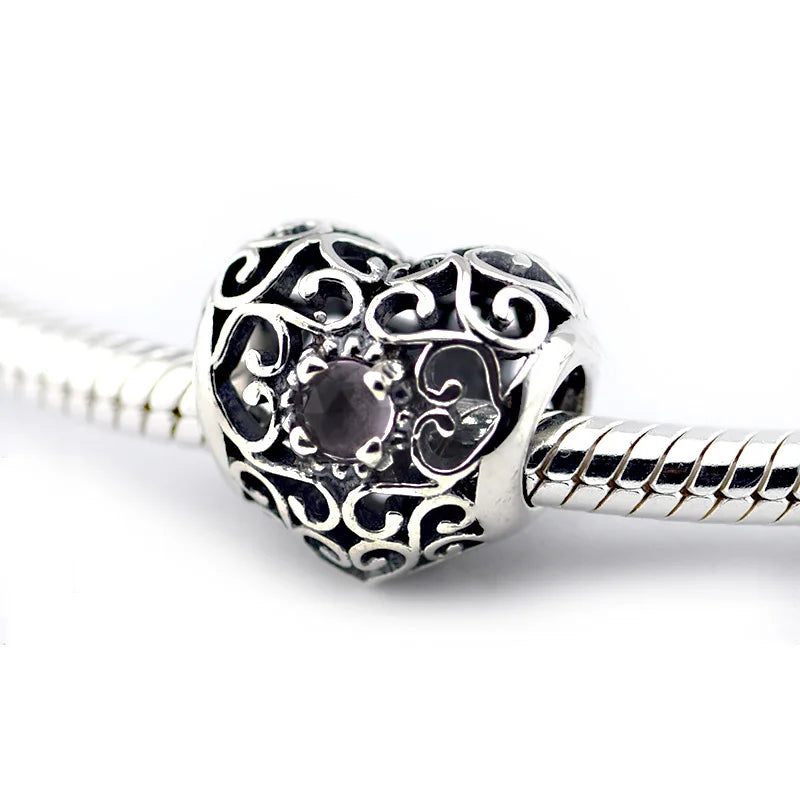 February Signature Heart Beads with Amethyst 925 Sterling Silver