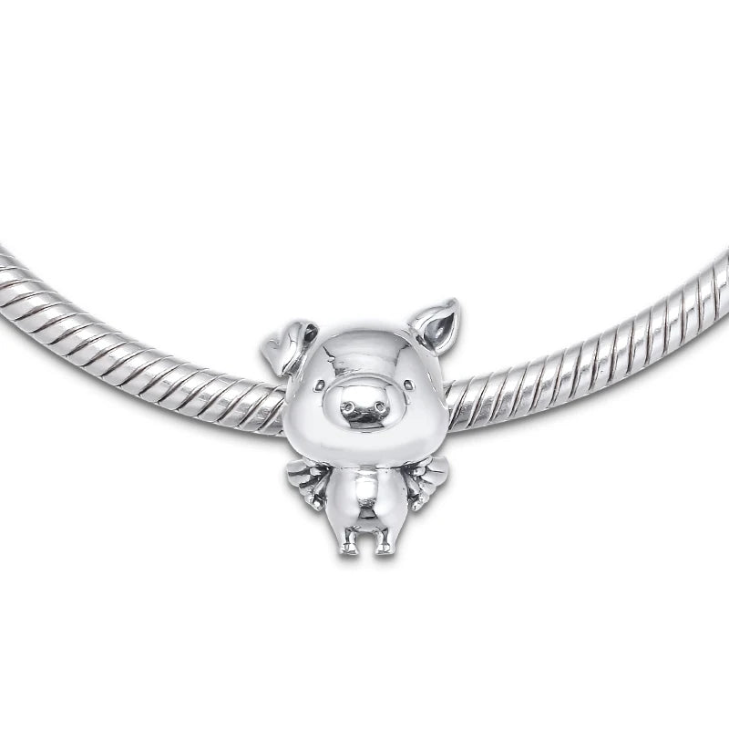 European Flying Pig Bead 925 Sterling Silver Charm for Bracelets