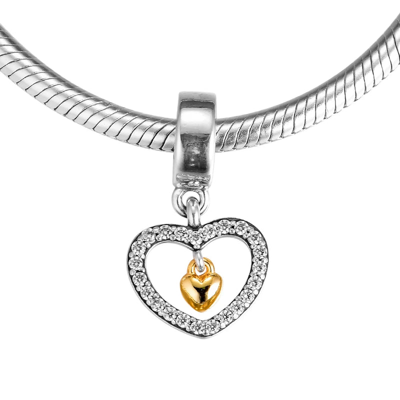 Heart Beads Clear CZ 925 Silver for Europe Bracelets