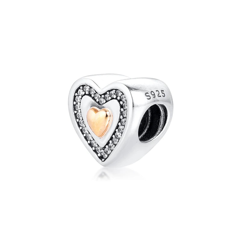 Heart Beads Clear CZ 925 Sterling Silver Jewelry
