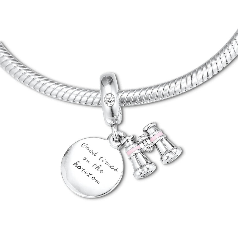 Heart Binoculars Dangle Beads 925 Sterling Silver Charms Bracelets