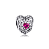 925 Silver In My Heart Pave Beads Ruby CZ