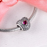 925 Silver In My Heart Pave Beads Ruby CZ