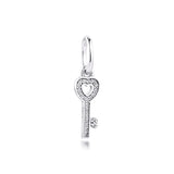 Europe Charms Bracelets Key Beads with Clear CZ 925 Sterling Silver Jewelry
