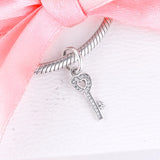 Europe Charms Bracelets Key Beads with Clear CZ 925 Sterling Silver Jewelry