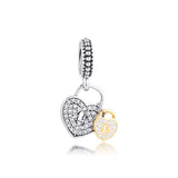 925 Silver Love Locks Beads for Europe Charms Bracelets with CZ