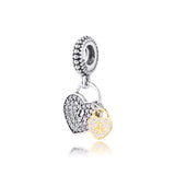 925 Silver Love Locks Beads for Europe Charms Bracelets with CZ