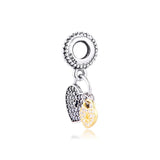 925 Silver Love Locks Beads for Europe Charms Bracelets with CZ
